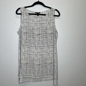 Eileen Fisher Women’s Top Small Black White Grid Print Sleeveless Tunic Blouse